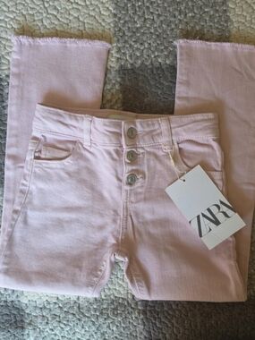 ZARA High-Rise Light Pink Button-Fly Jeans